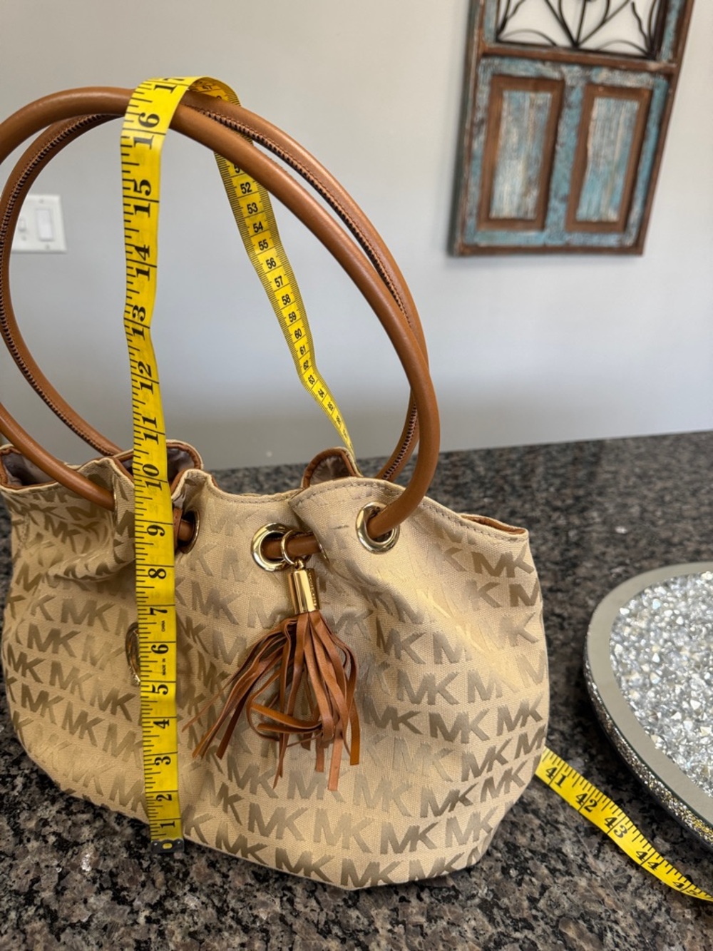 Michael Kors Beige MK Monogram Round handle Tote EUC - Picture 13 of 16